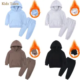 Winter Children Boys Girls Fleece Hoodie Outfits Toddler SweatshirtSweatpants Tracksuit 1-9Y Kids 2Pieces Warm Clothes 240111
