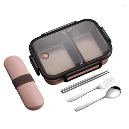 Dinnerware Bento Box 2 Compartments Stainless Steel Lunch With Portable Utensil Set Portion Control Container