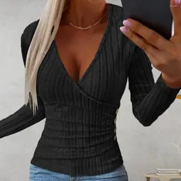 Blusas para mujer Suéter con cuello en V profundo sexy Mujeres 2024 Ropa para mujer Fondo delgado Prendas de punto elásticas grandes Top de manga larga de algodón