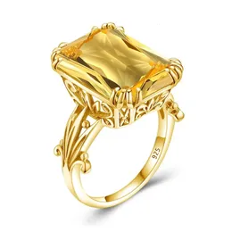 Luxury Shiny 1318mm Big Rectangle Citrine Ring for Women with Stone Solid 925 Sterling Silver Female Smycken Trend Delicate 240112