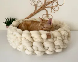 Cama para animais de estimação de lã merino natural, cama para gatinhos de malha, presenteie com este macio ecológico, cesta de cama para gatos, Eco-