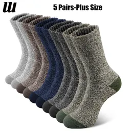 5 Pairs PLus Size Merino Wool Socks for Men Thick Thermal Warm Winter Outdoor Sports Boot Hiking Cold 240112