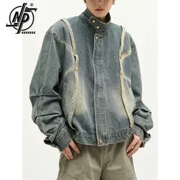 American Vintage Denim Jacket Men Women Loose Harajuku Bomber Outwear Couple Autumn Patchwork Casual Baseball Coat 240112