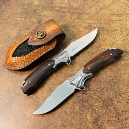 S7221 Flipper Folding Knife M390 Satin Tailing Point Blade Rosewood With Steel Head Handtag EDC Pocket Folder Gift Knives Outdoor Tools