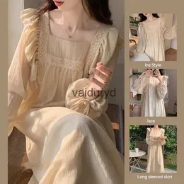 Startseite Kleidung Elegantes Nachthemd Spitze Nachtwäsche Damen Koreanische Rüschen Nachthemd Spitze Einteiliger Pyjama Herbst Langarm Quadratischer Kragen Home Wearvaiduryd