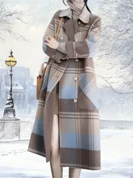 Cappotto di lana da donna elegante a maniche lunghe giacca retrò moda coreana vestibilità ampia Fairycore plaid 2023 nuovo cappotto autunno e inverno 240112