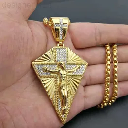 Masculino preto micro banhado a ouro jesus cruz colar peça pingente de corrente