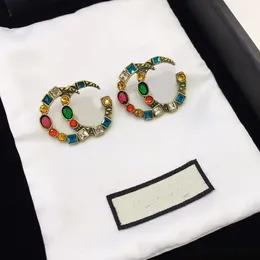 Projektant kolorowe kolczyki z szlachetnym stadium obręczy Designer biżuteria luksusowy moda vintage duży kółko Earing miedziane Aretes Orecchini kryształowy kolczyk dla kobiet kobiet