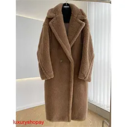 Maxmaras Teddy Bear Coat Womens Cashmere Coats 2024 New M Family Outline Grain Alpaca Wool Shearing Medium Long RJFC