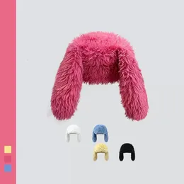 Шапочки с кроличьими ушками, корейские Ins, милые розово-красные плюшевые пуловеры, зимние теплые забавные женские шапки с рисунком 240111