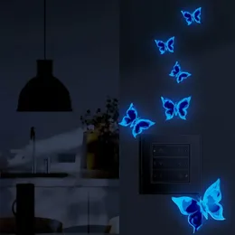 Interruptor luminoso adesivos que brilham no escuro borboleta adesivo de parede crianças dos desenhos animados gato lua decoração de casa painel decalques luz verde azul 240111