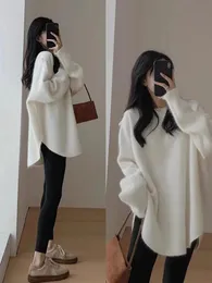 Koreansk modeströja kvinnor elegant avslappnad lös stickad fluffig pullover kvinnlig höst vinter långärmad överdimensionerad stickadar 240112