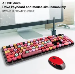 Wireless Bluetooth Keyboard Mouse Kit Cute Steampunk 24G 104pcs Mixed Color Round Retro Colorful Combos3969179