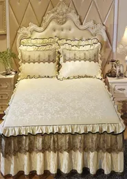 Tecido de veludo estilo coreano princesa rendas roupas de cama lençol fronhas mais grosso quente capa de cama 3pcs inverno cama saia 5535125