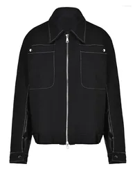 Women's Jackets LJHLJX Black PU Leather Color-block Big Size Jacket Loose Fit Lapel Long Sleeve Women Coat Fashion Spring 2024 AH619