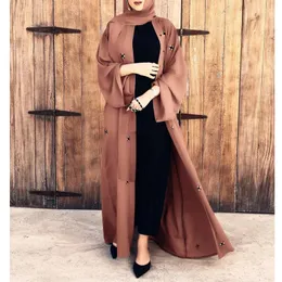 Ethnic Clothing Muslim Women Abaya Long Maxi Dress Dubai Beads Kimono Turkish Open Cardigan Islam Ramadan Robe Eid Middle East Jalabiya