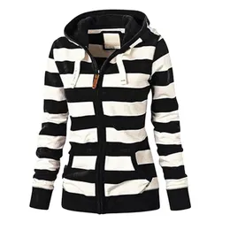 hoodies Women Striped sweatshirt Zipper coat Thicker Tops autumn Hooded Tracksuit Coat Jacket Casual Ladies Slim Jumper moletom 240112