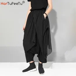 Pantaloni da donna Croce Nera Harajuku Donna 2024 Pantaloni moda estiva Sottile Patchwork a strati in chiffon Hip Hop Cavallo basso Streetwear