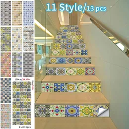 13pcs Türk Seramik Karo Duvar Çıkarılabilir PVC Vintage Merdiven Yükseltici Duvar Diy Dekorasyon Su geçirmez Merdivenler Adım Çıkartmalar 240112