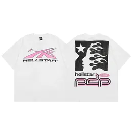 Hellstar 캐주얼 티셔츠 세련된 새로운 짧은 슬리브 클래식 클래식 세척 흰색 프린트 코튼 탑 티셔츠 240112