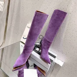 Botas de tacón alto hasta la pantorrilla Tacones de aguja Botines de mujer Diseñadores de lujo Zapatos de vestir de fiesta Calzado de fábrica