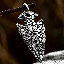 Pendanthalsband Herrarna Nordiska vikingar Compass Necklace 316L Rostfritt stål Spear Amulet Charm Antik smycken Presenttillbehör