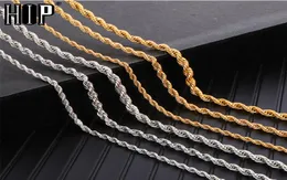 Biżuteria hip -hopowa 3 4 5 mm łańcuch liny Naszyjnik ED złoty srebrny kolor 316L Naszyjniki ze stali nierdzewnej dla kobiet mężczyzn biżuterii7807549