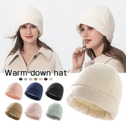 Women Winter Down Filled Hat Beanies Outdoor Warm Bucket Lightweight Windproof Earflap Balaclava Skiing Hiking Cap 240111