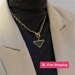 Bracelet Earrings Necklace P European and American trend brand necklace inverted triangle geometric letter pendant men and womens quality collarbone chain chicke