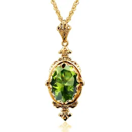 Summer Oval Green Peridot Pendant Necklace Yellow Gold Jewelry For Woman Stone Jewellery Luxury Lover Gift Brazil 240112