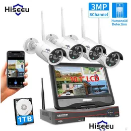 IP-Kameras Hiseeu P 8CH Drahtlose Kamera CCTV Kit 10,1 LCD-Monitor 1536P Outdoor-Sicherheitssystem Wifi NVR Aa220315 Drop Lieferung Surv Dhkf9