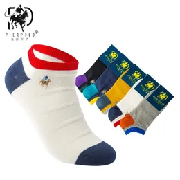 PIER POLO Fashion Men Socks Double Needle Embroidered Combed Cotton Boat Summer Casual Short Manufacturer Wholesale 240112