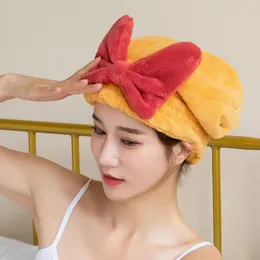 Cute Bowknot Decor Shower Cap Microfiber Dry Hair Towel Bandana Thickened Water Absorbent Drying Hair Cap HZ0098