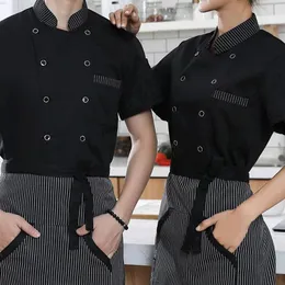 Мужские футболки, летняя рабочая одежда для шеф-поваров с короткими рукавами, полосатый принт, карман на пуговицах, однотонное повседневное профессиональное платье