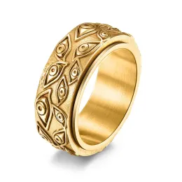 14k Gelbgold Spinner Eye of God Ring Mens Accessoires Schwanz Ringe Schmuck Vintage Mehrere Augen Ring Jubiläum