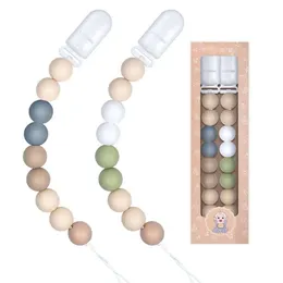 Ciuccio per ragazzi e ragazze Perline in silicone Paci Clip Sollievo per la dentizione Giocattoli per massaggiagengive Soothie Chewbeads Baby Binky Holder per doccia Regalo di Natale Confezione da 2 (verde-grigio)