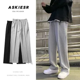 Drawstring Sweatpants Erkek Moda Günlük Geniş Bacaklı Pantolon Erkek Sokak Giyim Gevşek Düz Pantolonlar Erkekler Joggers Track Pants S-2XL 240112