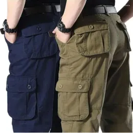 Pantalones para hombres 2024 Otoño Cargo Hombres Multi-bolsillos Algodón Casual Sólido Ancho Ropa de trabajo masculina Pantalones rectos sueltos Tamaño grande Z54