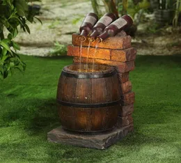 Accessori per decorazioni da giardino Bottiglia di vino in resina e botte Fontana per acqua all'aperto Scultura Decorazione rustica per cascata da giardino4229501