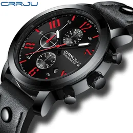 CRRJU мужские часы лучший бренд класса люкс кварцевые черные часы мужские повседневные кожаные военные водонепроницаемые спортивные наручные часы Relogio Masculino211O