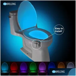 야간 조명 Brelong 화장실 조명 LED 램프 스마트 욕실 인간 모션 활성화 된 PIR 8 색상 MATIC RGB Backlight Bowl Drop Del DHKOL