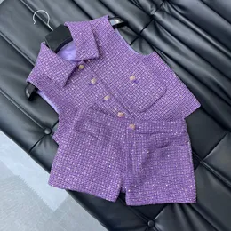 2024 Runway Designer Shorts Sets Womens Outfits Elegant Tweed Set Diamond Button Up Lapel Sleeveless Jacket And High Waist Pocket Skorts 2 Piece Suit