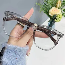 Óculos de sol moda grão de madeira óculos de leitura quadrado anti luz azul óculos quadro presbiopia miopia para mulheres 1 1.5 2 2.5