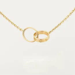 Designer Love Necklace Jewelry Double Ring Full Diamond Two Rows Tennis 2 Rings Pendant Double Circle Gold Sier Rose Designer Necklaces for Women Woman Men