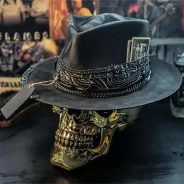 Trendy Halloween Skull Cowboy Hat Stylish and Distinctive Unisex Headpiece Fashionable and Punk Headwear Drop 240111