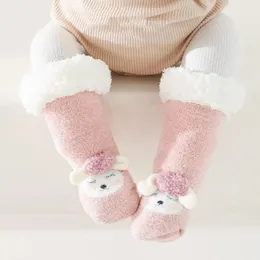 Calzini caldi invernali per bambini Scaldamuscoli lunghi in lana di cashmere Addensare Todder Calzini alti per bambina al ginocchio Scarpe antiscivolo Calzini per il pavimento della casa 240111