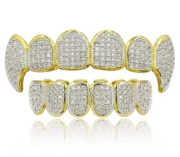 Hip Hop Jewelry Mens Grills 18K Gold Plated All Iced Out Diamond Grillz Teath Bling Rachy Rock Punk Rapper7157354