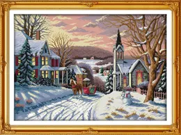 Snowscape مشهد ديكور المنزل Decor Painting يدويًا مقاطعًا يدويًا مجموعات الإبرة التطريز العد على القماش DMC 14CT 11CT9876208