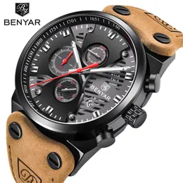 Benyar Waterproof 30m Outdoor Sports Sports Chronograph zegarek szkieletowy kalendarz męskie zegarki kwarcowe Wsparcie Drop287a