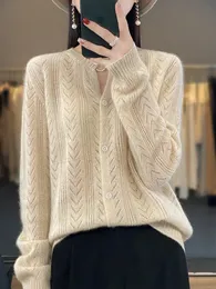 Wełniane damskie ubrania damskie SWEATER MUJER MUJER LONG SLEEVE TOPS KNITWEARS Koreański styl mody w odzieży wierzchniej szydełkowej 240112